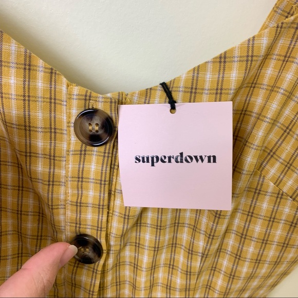 NWT REVOLVE Superdown Millie Button Up Dress in Yellow Plaid | Size XS - Picture 6 of 15